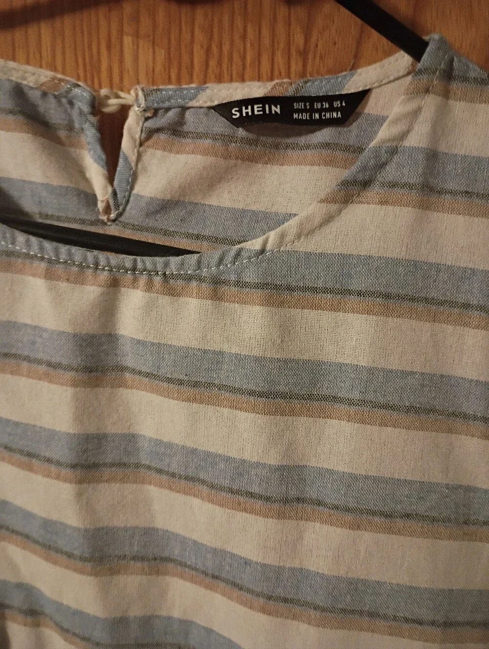 SHEIN Blue and Cream Striped Ruffle-Sleeve Kids Dress